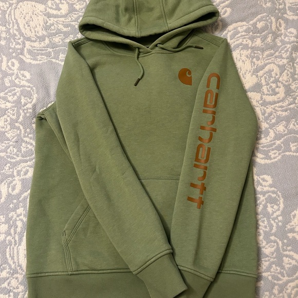 Carhartt Tops - Carhartt Olive Green Pullover Hoodie with Sleeve Logo